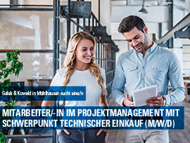 Anzeige Galek & Kowald: Mitarbeiter/-in im Projektmanagement mit Schwerpunkt technischer Einkauf (M/W/D)